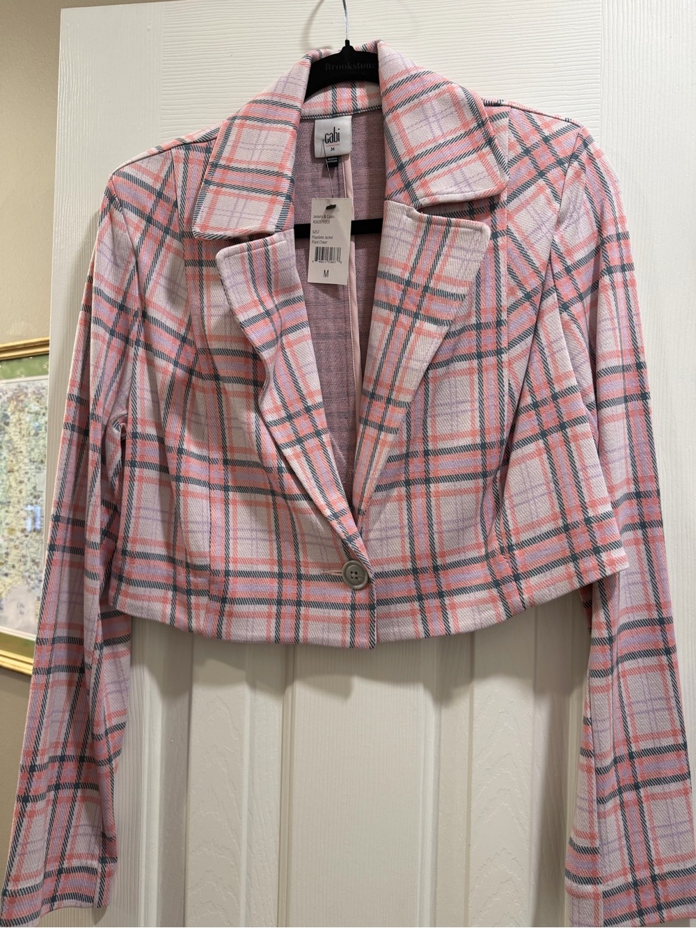 CAbi Pink Plaid Cropped Jacket NWT Size M